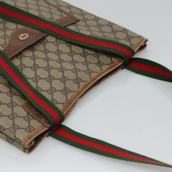 GUCCI GG Supreme Web Sherry Line Tote Bag PVC Beige 40 02 003 Auth 131395 - Picture 6 of 15
